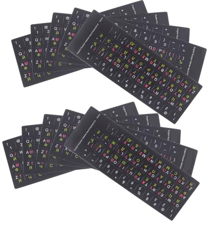YOSADIER 10 Sheets Multi-language Keyboard Alphabet Stickers with Hebrew Russian English Letters, Pvc Material, High-definition Printing for Laptop and Computer Use in Office and Travel