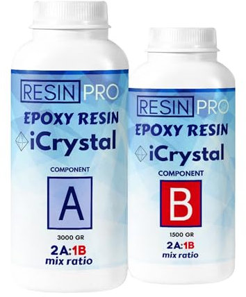 Epoxidharz iCrystal - 0,75 Kg Resin Durchsichtiges Harz & Härter - Flüssiges Gießharz, DIY Kunsthandwerk, Guss & Beschichtung, Harzuntersetzer, Laminierharz, Glänzendes Epoxy Resin für Schmuck