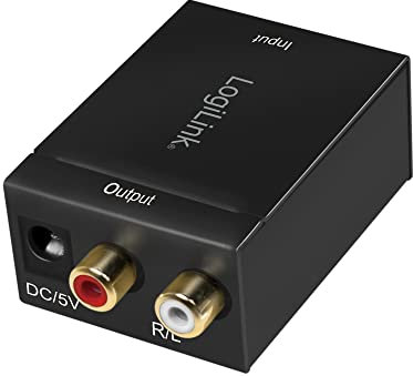 LogiLink CA0100 Koaxial und Toslink auf Analog L/R Audio-Konverter, Elektromagnetisch-Rauschfreie Übertragungen schwarz