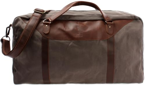 LECONI große Reisetasche Weekender Reisegepäck Handgepäck Sporttasche für Damen und Herren Leder + Canvas 53x28x25cm grau LE2020-C