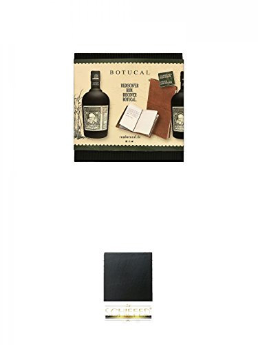 Diplomatico Botucal 12 Jahre Edition mit Notizbuch im Lederband + Schiefer Glasuntersetzer eckig ca. 9,5 cm Durchmesser