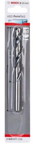 Bosch Accessories 2608577174 HSS PointTeQ (10 x 87 x 133 mm) - Punta Elicoidale per Trapano per Metallo, Acciaio, Fusione o Plastica, Grigio (Argento), Ø 10 mm