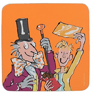 Roald Dahl Charlie and The Chocolate Factory Colourful Cork-Backed Printed Coaster, 10.5 cm (4) - Orange