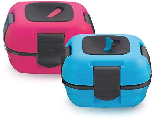Lunch box Boite hermetique alimentaire isotherme pour adulte et enfant, contenants alimentaires isothermes avec nouvelle valve de dégagement de la chaleur, 453,6 g, pack lunch box 2, bleu - rose