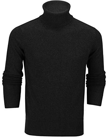 Xposed Mens Roll Neck Jumper Soft Cotton Fine Knitted High Turtle Polo Pullover Top[JUMPER-G1808,M,Black]