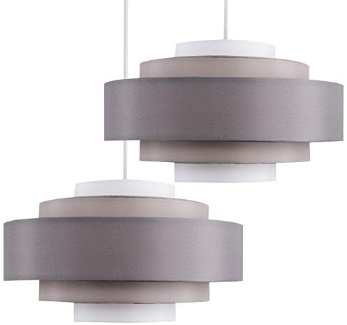 MiniSun | Modern 5 Tier Ceiling Pendant Light Shades in a 3 Tone Grey Finish | Pendant Lights, Home Décor & Improvement Essential | Set of 2 | Includes Bulb | 35cm Shade Width