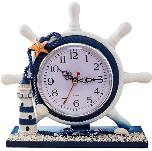 SWHONG Radruder Moderne Tischuhr Mediterran Nicht tickend Kleine Leuchtturm Wanduhren Marine Souvenir