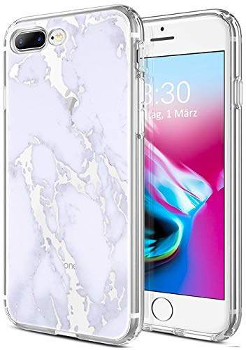 Verco Phone Case for iPhone 8 Plus, Shockproof Bumper for Apple iPhone 7 Plus Cover Silicone, 5.5 inch Back Case clear with motive, marble filigree