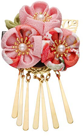 Beaupretty Japanische Haarspangen Geisha Haarschmuck Kimono Blume Haarspange Kimono Haarnadeln Kanzashi Haarschmuck (Pink)