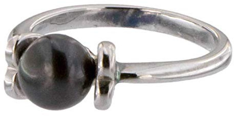 Masteract Damen Ring Perlenring 1 Perle ca. 6-7mm, Schwarze, handgearbeitet, versilbert, rhodiniert P223 53
