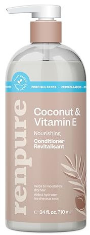 RENPURE Kokosnuss Vitamin E Tiefenspülung auf pflanzlicher Basis für trockenes und strapaziertes Haar, Sulfatfrei, Parabenfrei und Farbsicher - Natürliche Kokosnuss Feuchtigkeitsspülung für Männer und
