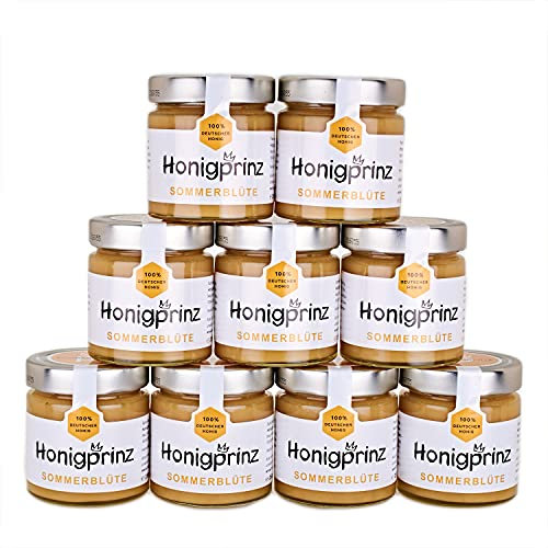 Honig Sommerblütenhonig 100% Deutscher Blütenhonig [9 x 250 Gramm] cremiger Sommerblüten Honig, ursprünglicher und natürlicher Honiggenuss, Honigprinz Familien-Imkerei