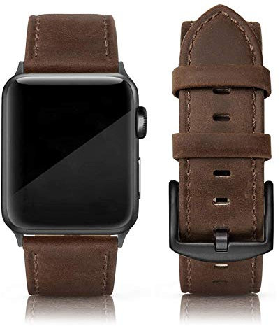 PARMPH Lederarmband kompatibel für Apple Watch 42mm(Series 3/2/1) 44mm 45mm 46mm, echtes Leder Retro Vintage Armband kompatibel mit iWatch Series 10 9 8 7 6 5 4 3 2 1 SE Sports & Edition Herren