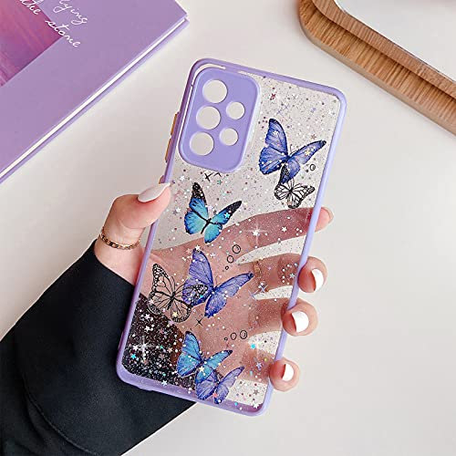 ZTOFERA TPU Hülle für Samsung A52 & A52s, Transparent Funkeln Schmetterling Muster Liquid Silikon Hülle, Weich Stoßfest Anti-Kratzer Schutzhülle für Samsung Galaxy A52 5G/4G - Lila