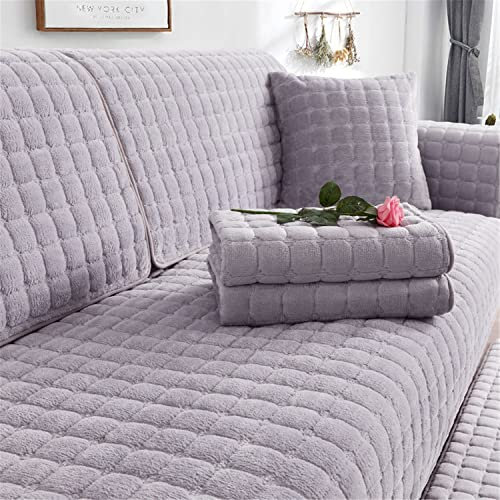 Sofa überzug Dicker Plüsch Schonbezug Sofabezug Gesteppte Sofa Sitzkissen Couchbezüge rutschfeste Sofaschoner Vor Haustieren Winter (Grau,70 × 210 cm)