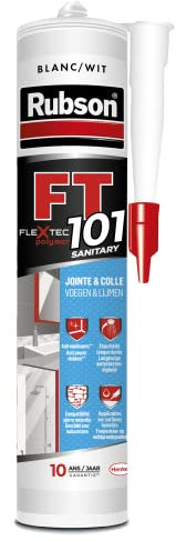 Rubson FT 101 Sanitaire Blanc - Mastic Polymère Haute Qualité pour Étanchéité et Collage - Anti-Moisissure Intérieur/Extérieur - Multi-Matériaux - Cartouche 280ml