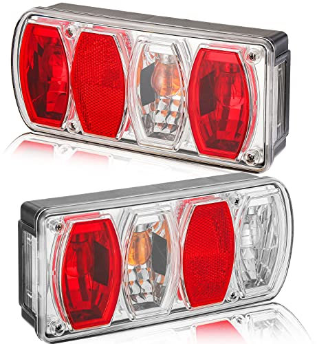 DARKGUARD Pilotos Traseros Remolque 12v,Homologado E4,7Funciones 2pcs Kit Halógenos Luces Traseras Piloto Trasero Remolque Camión Van Caravan 12v con Luz Antiniebla, Luz de Marcha Atrás Impermeable