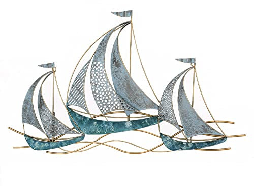 YUDIZWS Metall Wanddeko Schiff Segelboot Wandbild Metallbilder Hänger Figur Skulptur Wohnzimmer Wanddekoration,86.5x54cm