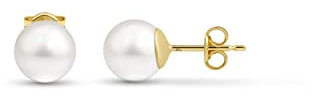 Amberta Allure Damen Ohrstecker mit Perle aus 9K Gold: 9-Karat Perle Ohrringe für Frauen - 7-7.5 mm
