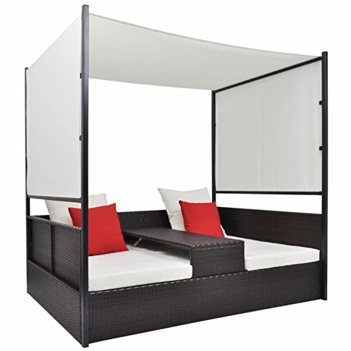 Chenshu Gartenbett mit Baldachin, Liegen, Sonnenliege, Liegeinsel Outdoor, Outdoor Bett, Doppelliege, Gartenliege, Daybed Outdoor, Braun 190×130 cm Poly Rattan