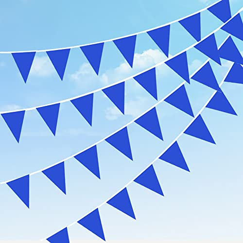 DOJoykey Nylon Fabric Bunting Banner, 20M Solid Blue Pennant Banner 40pcs Large Flags Reusable Waterproof Bunting for Home, Garden, Outdoor, Birthday, Mother‘s Day,Wedding Party Decoration