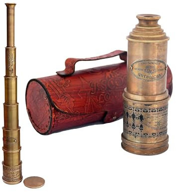 Messing Teleskop Antikes Teleskop 1915 London Messing Maritim Vintage Nautisch Spyglass Montiert Pirat mit Lederbox, Monokular Nautisches Dekor für Geschenke, Reisende