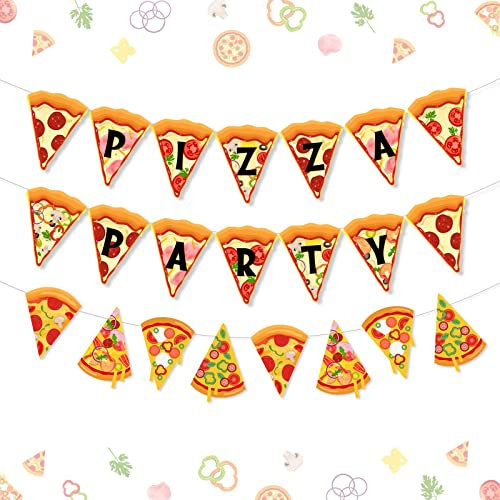 Fangleland Pizza Party Banner, Pizza Party Zeit Wimpel Banner Dekorationen - Fast Food Thema Schild Girlande für Babyparty, Geburtstag