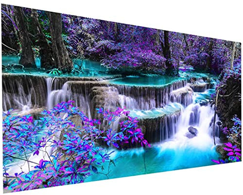 YALKIN DIY Große Malen nach Zahlen für Erwachsene Anfänger 90 x 40cm, ohne Rahmen DIY Blau Wasserfall Geschenk Leinwand Ölgemälde Acrylfarben Kits Zeichnung Malerei mit Zubehör für Heimdekoration