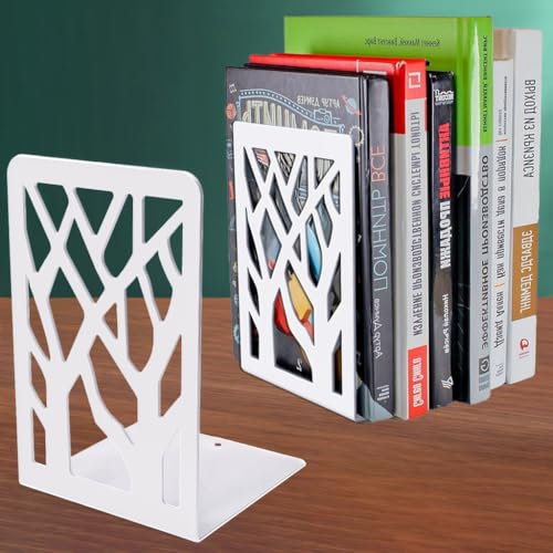 DARUITE Serre Livre, Cale Livre Presse Livre Serre Livres Original en Métal Accessoires Bureau Rangement Livre, pour la Maison, Bureau, l'école, Bibliothèque (1 Paires,90 x 120x 165 mm,Blanc)