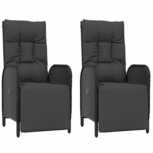 Kavolet Garten-Relaxsessel, Verstellbar Gartenstuhl mit Kissen 2 STK. Gartensessel Liegestuhl Relaxstuhl Gartensofa Ruhesessel Poly Rattan Schwarz