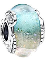 Multicolour Murano Glass & Curved Feather Charm für Frauen Armbänder Halsketten 925 Sterling Silber Anhänger Perlen Schmuck Geschenk für Mädchen Jungen