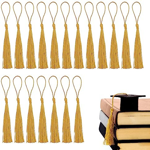 QINERSAW 140 Stück Quasten Gold Mini Quasten mit Schlaufe Tassel Seidig Quasten Anhänger Weiche Quasten als Lesezeichen handgefertigte Troddeln Quasten für DIY Schmuck Schlüsselanhänger