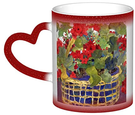 UNIOND Geranie Korb gedruckt Farbwechsel Tasse Keramik wärmeempfindliche Kaffee Tee Tasse für Männer Frauen