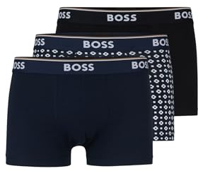BOSS Mens Trunk 3P Power Desig Three-Pack of Logo-Waistband Trunks in Stretch Cotton