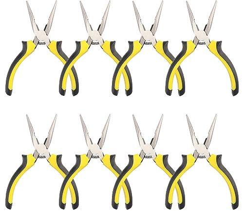 8 Packs 6 Inch Needle Nose Pliers with Wire Cutter, Small Needle Nose Pliers Bulk for Electricians, Grips Small Parts, Bend Wire, Electronics Repair, Small Object Gripping, etc, by GENHAKON