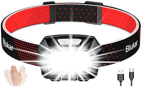 Blukar Head Torch Rechargeable, 2000L Super Bright Headlamp Waterproof Headlight with Hands Free Sensor Control&6 Lighting Modes - 30 Hrs+ Runtime,Adjustable Angle for Emergency, Running, Hiking etc.
