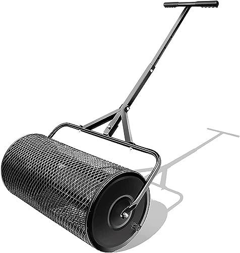 NOALED Épandeur de Compost de 24 Pouces, Rouleau de Pelouse, Épandeur de Mousse de Tourbe, Rouleau D'épandeurs de Fumier Léger avec Poignée en Forme de T, Épandeur de Sol Supérieur pour Pelouse,Noir