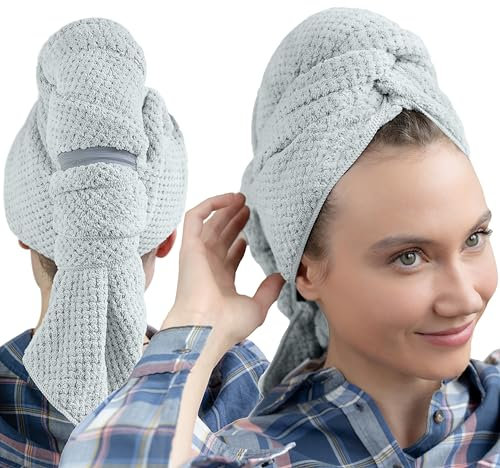 Eponox® Premium Haarturban Mikrofaser Handtuch mit elastischem Band, Haarhandtuch, Handtuch schnelltrocknend, ideal für Lange Haare & super weich, Haartrockentuch im Waffeldesign