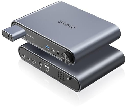 ORICO USB C Hub with Boîtier M.2 SSD, 10 in 1 USB C Docking Station Fits M.2 NVMe/SATA SSD, 10Gbps USB-A, 10Gbps USB-C, 4K@60Hz HDMI, 100W PD, Ethernet, 3.5mm Audio Jack, 2 x USB A 2.0