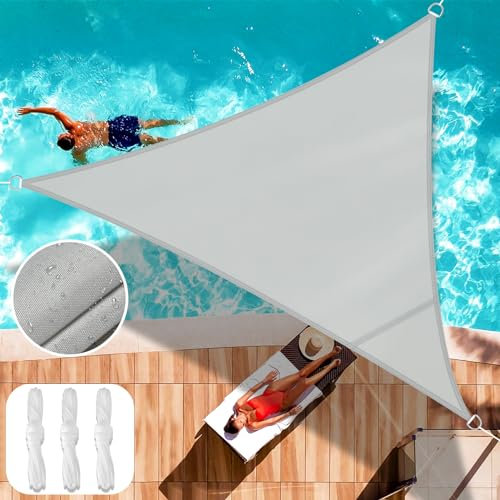 Sonnensegel Dreieckig Wasserdicht 3x3x3m, Sonnenschutz Balkon Wetterschutz Segel Baldachin UV Schutz Reißfest mit 3 Befestigungsseile für Terrasse Garten Balkonund Außenbereich, Grau