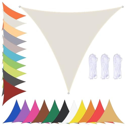 Tenda a Vela Ombreggiante Triangolare Impermeabile Tenda da Sole per Esterno Giardino Tende Vela Parasole 90% UV Protezione Telo Ombreggiante con Occhielli Bianco Sporco 5x5x5m