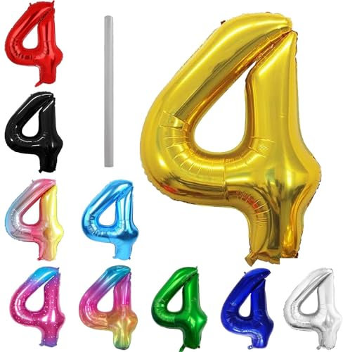 Geburtstag zahlen Luftballon 4 jahre-Gold XXL Jumbo Folienballon 40 Zoll – 101 cm Luftballons 4 Geburtstag Junge Mädchen Babyparty Geburtstagsdeko Jubiläumsparty Dekoration
