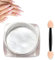 Pearl Chrome Nail Powder, High Gloss White Pearlescent Chrome Powder, White Pearl Nail Powder Mirror Effect with 1Pcs Sponge Stick Nail Glitter Manicure Holographic Pigment for Nail Art Design for Gir