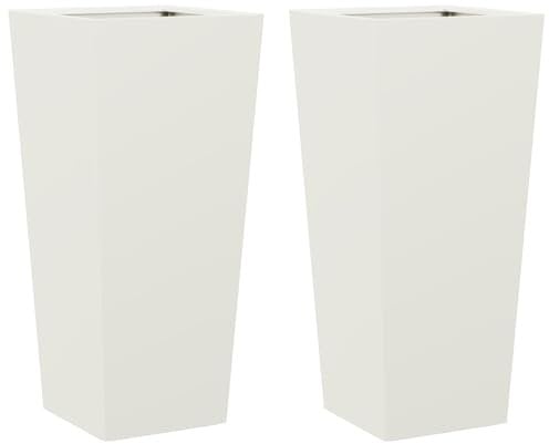 vidaXL Fioriere da Giardino 2 pz Bianche 35x35x75 cm in Acciaio, fioriera, fioriera da Patio, Vaso Fiori da Esterni, fioriera da Esterno