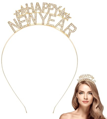 Augesak Happy New Year Haarreif, Glitzer Haarreif Silvester 2026, Haarschmuck Happy New Year Stirnband, silvester Kopfschmuck mit Strass, Weihnachten Neujahr Foto Requisiten Deko Zubehör