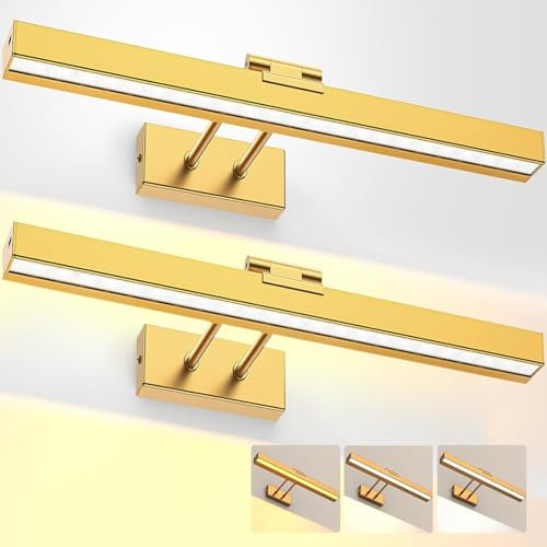 LABOREDUCER Bilderleuchte Kabellose Akku mit Fernbedienung,2 Stück 16 Zoll 40CM Aufladbare 4000mAh Bildbeleuchtung LED Kabellos Dimmbar 3 Farbtemperaturen,Bilderlampe Kabellos Brass Gold