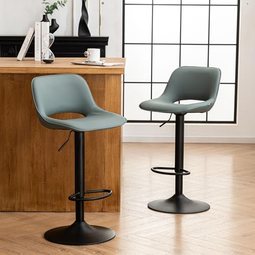 YOUNIKE Taburetes de Bar Juego de 2 Giratorios con Altura Ajustable, Taburetes de Cocina con Acolchado Suave, Taburetes de Mostrador con Respaldo Hueco, Taburete Alta de Bar, Verde Grisáceo
