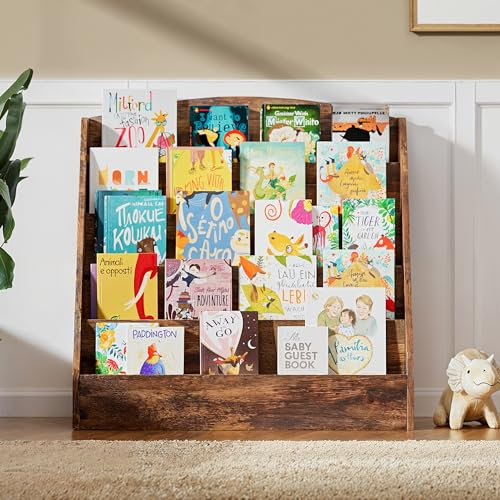 TOETOL Kinder-Bücherregal mit 5 Etagen, Kleinkind-Bücherregal für Klassenzimmer, Spielzimmer und Kinderzimmer, Holz-Bücherregal für Kinder, rustikales Braun