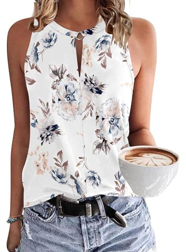 WNEEDU Damen Tank Top Sommer Ärmellose Oberteile Tops V-Ausschnitt Sexy Tanktops Lässiges Strand Shirts Blusentop