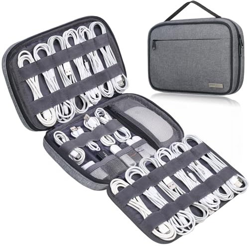 Lacdo Cord Organizer Travel, Cable Organizer Bag Case, Portable Electronics Organizer Travel Case, 6 Layer Large Capacity Charging Cords Storage Organizer for Cables, SD Card, Travel Essentials, Gray